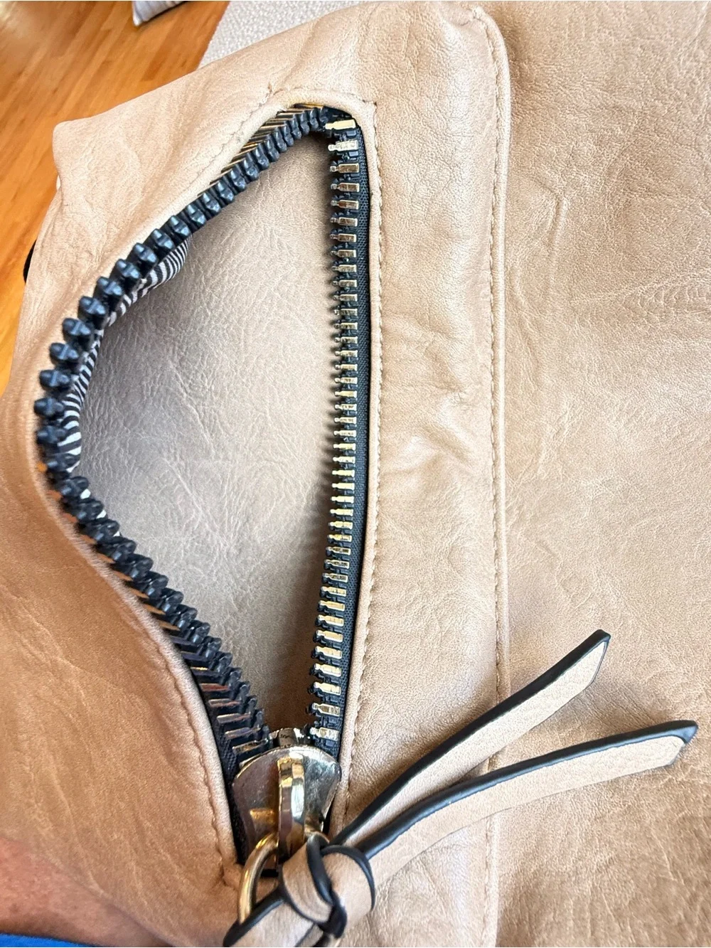 SHEIN Taupe Faux Leather Backpack with Gold-Tone Zippers